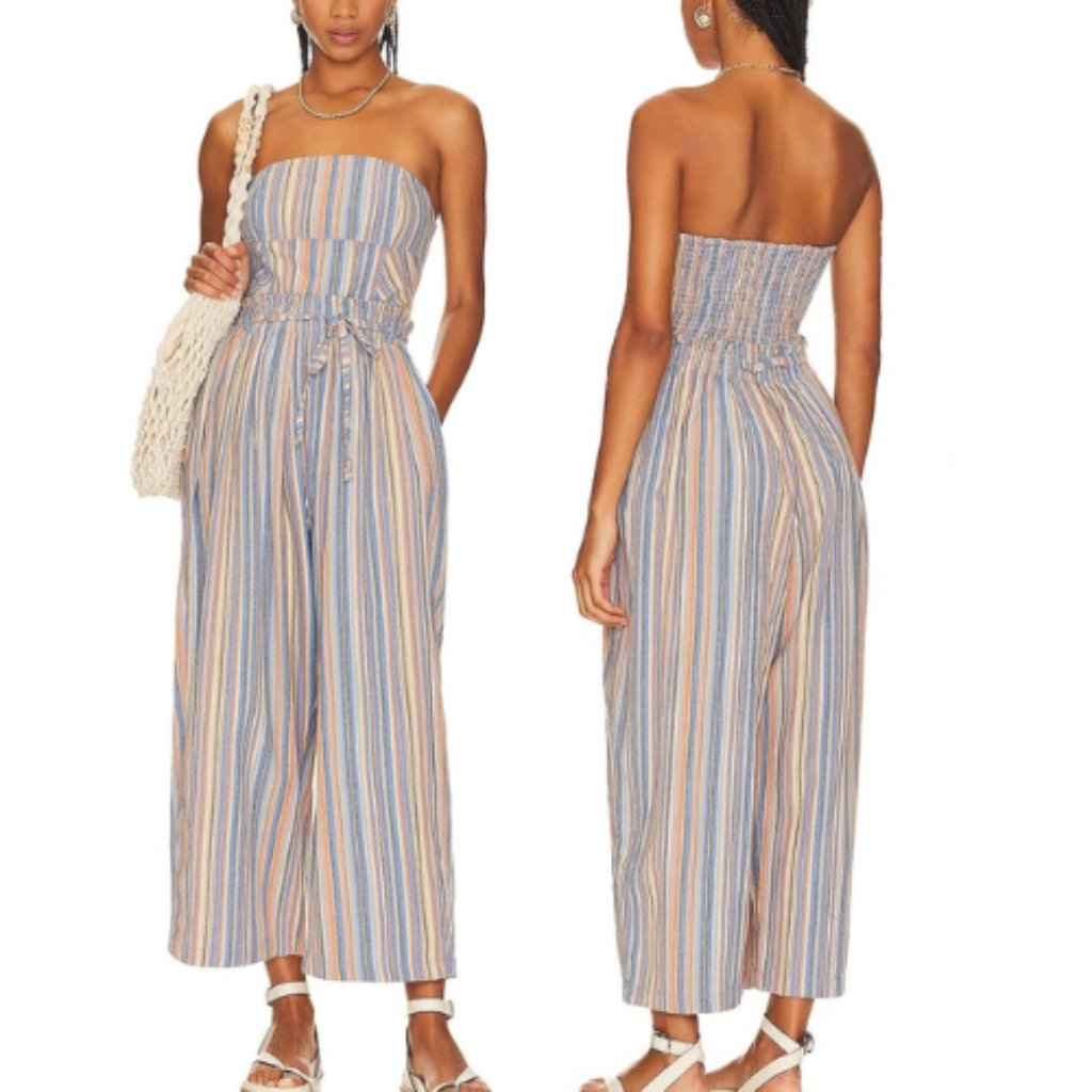Nwt Free People Women's Roaming Shores One Piece In Blue Combo Stripe Size M